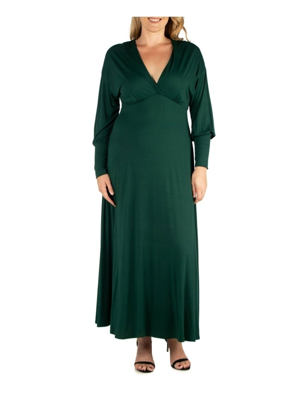 24Seven Comfort Apparel 3X Emerald Green Maxi Dress Long Sleeve V Neck Flowy